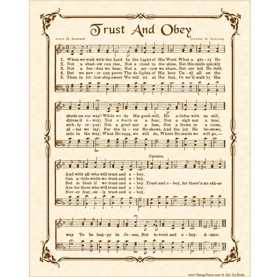 TRUST AND OBEY Hymn Wall Art Custom Christian by VintageVerses