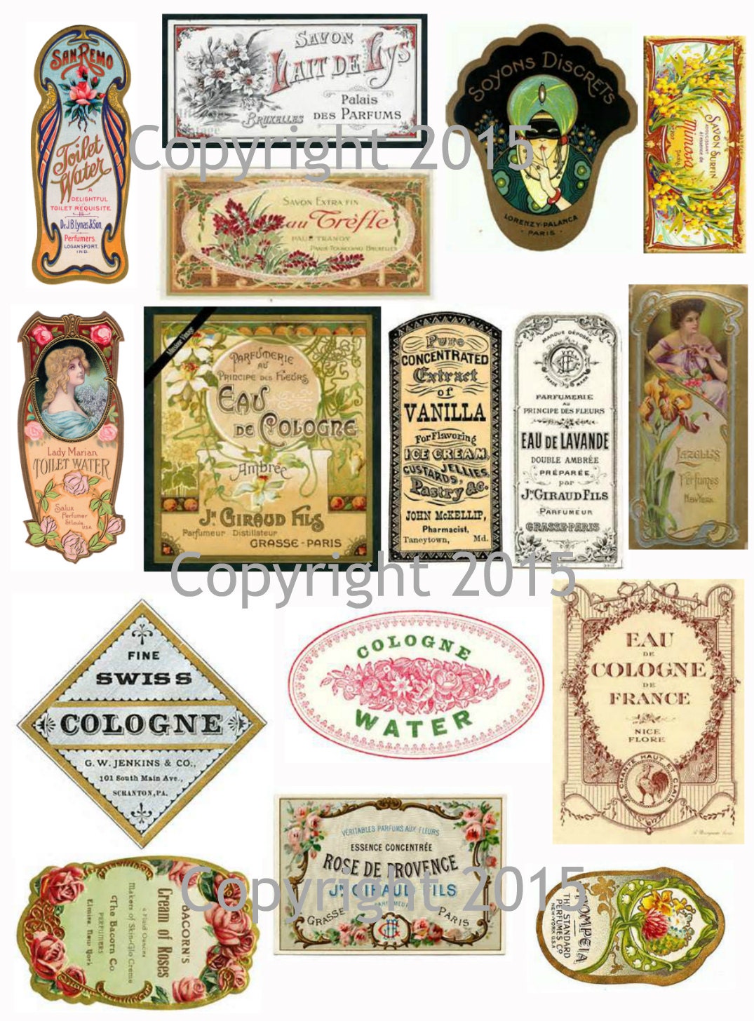 printable french vintage perfume labels collage sheet 103