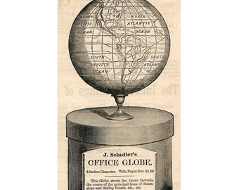 office globe 19th century original antique celestial engraving