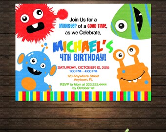 Monsters Birthday Party Invitations - Printable File - Monster Bash