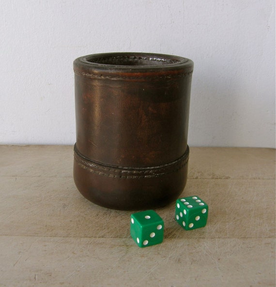 LEATHER DICE CUP 2 Green Dice Ribbed Rubber by OnceUpnTym on Etsy