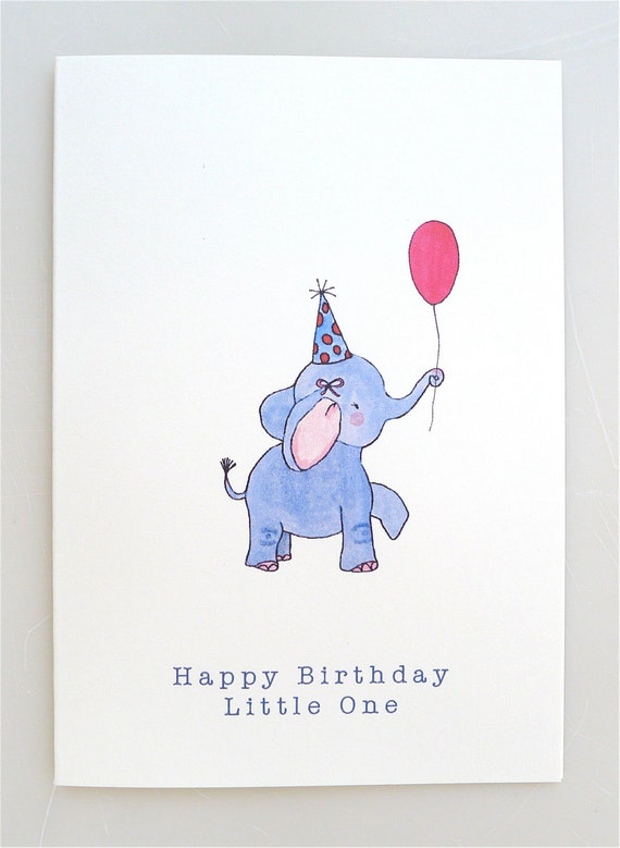 Elephant Birthday Card for Children baby elephant balloon