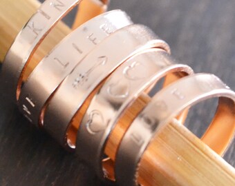 Rose gold Midi Ring/ Rose gold stacking knuckle rings, Hand Stamped tiny rose gold rings