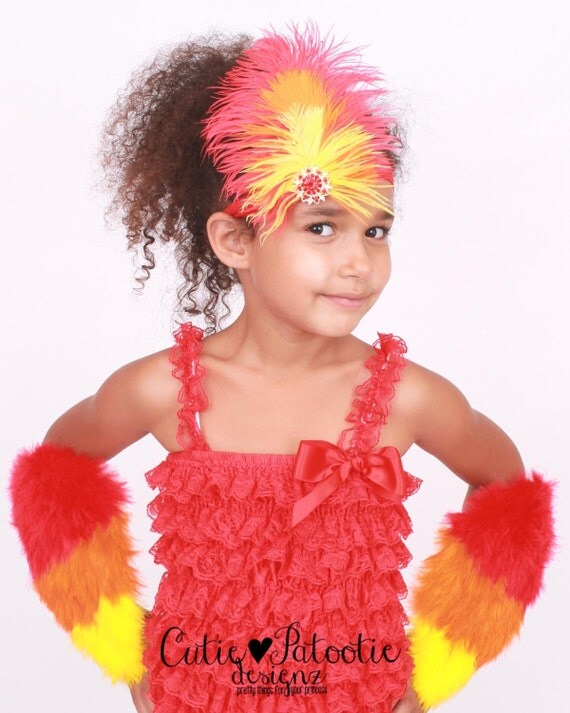 READY TO SHIP: Fiery Phoenix Stretchy Feather Headband - Red Orange Yellow - Bird Costume Accessory - Fits toddler to adult Il_570xn