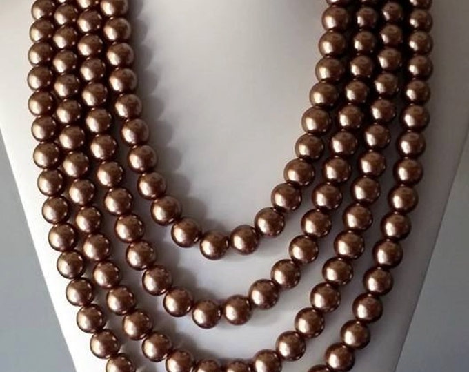 Elegance Brown glass pearl necklace 4 strands 12mm