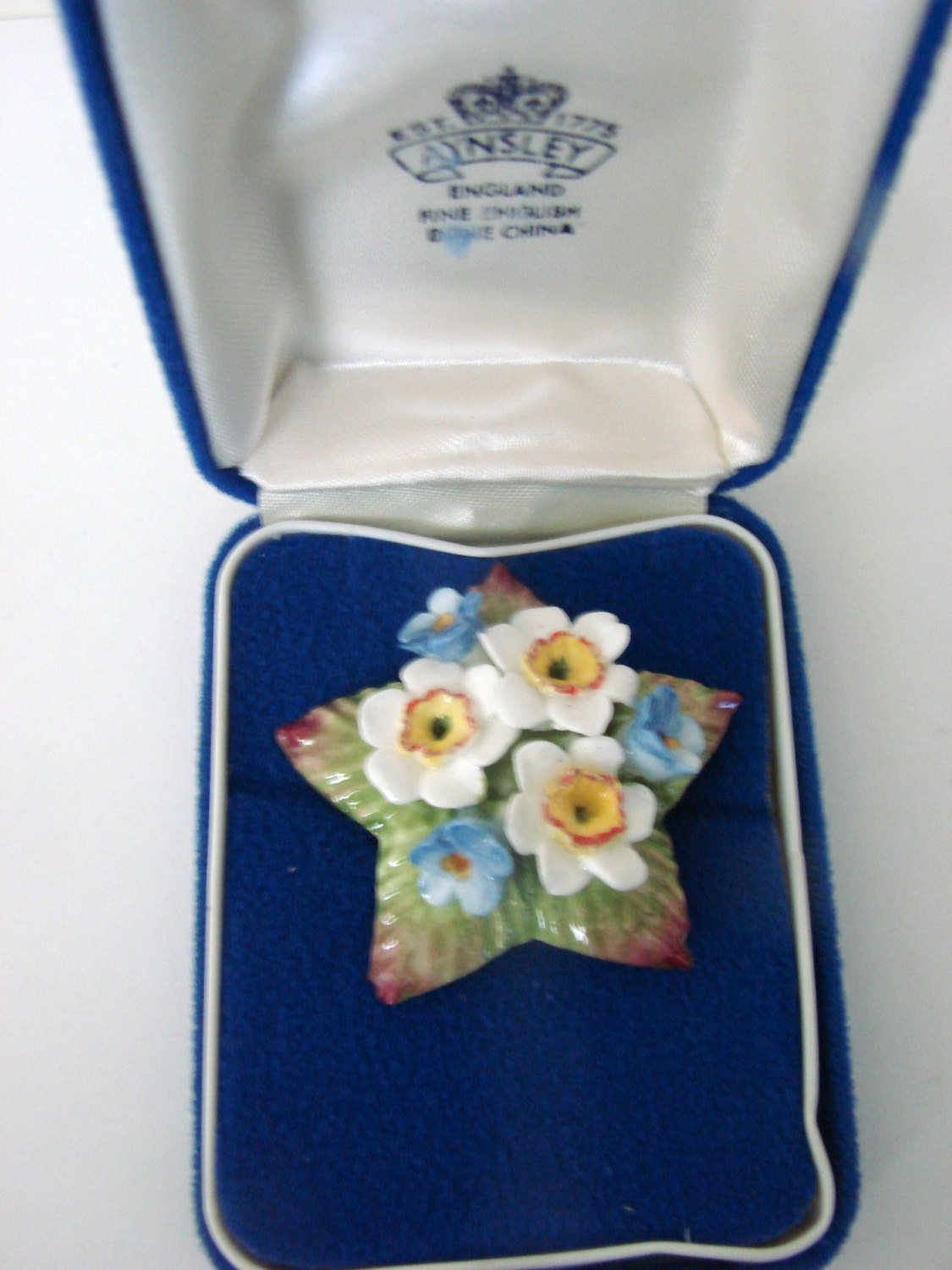 Aynsley England Bone China Floral Brooch / Signed / by