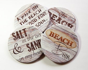 Drink Coasters, Beach House Decor, Coasters, Hostess Gift, Tableware, Barware, Cottage Chic, Beach Coasters, Beach Bum, Salt and Sand (5098)