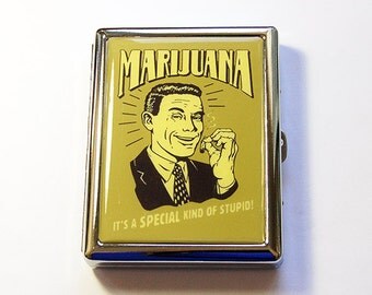 Funny cigarette case, Retro Design, Marijuana case, cigarette box, Metal Cigarette Box, Humor, Case for Pot, Funny case (5145)