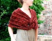 The Claddagh Wrap ~ Hand Knit Merino Wool and Linen Cape Caplet Shawl Infinity Wrap in Deep Burgundy Marsala Red Honey Gold and Flax