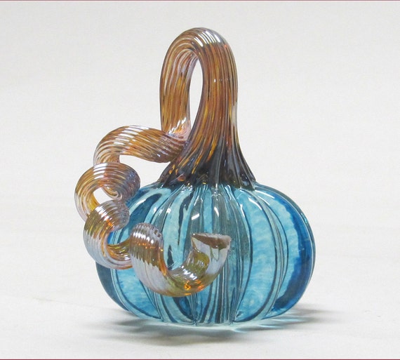 Mini Glass Pumpkin-Copper Blue