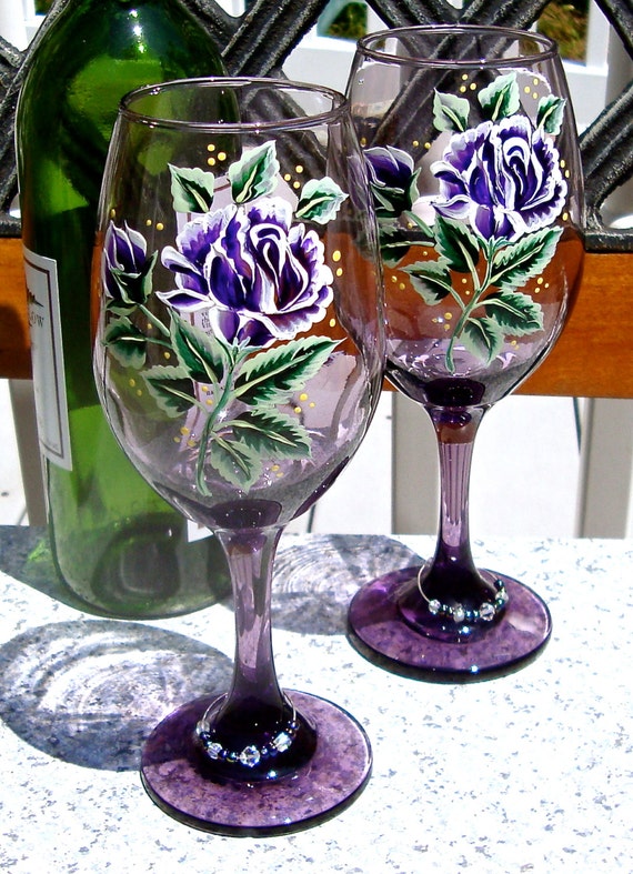Hand Painted Purple Wine Glasses With Free Wine By Ipaintitpretty