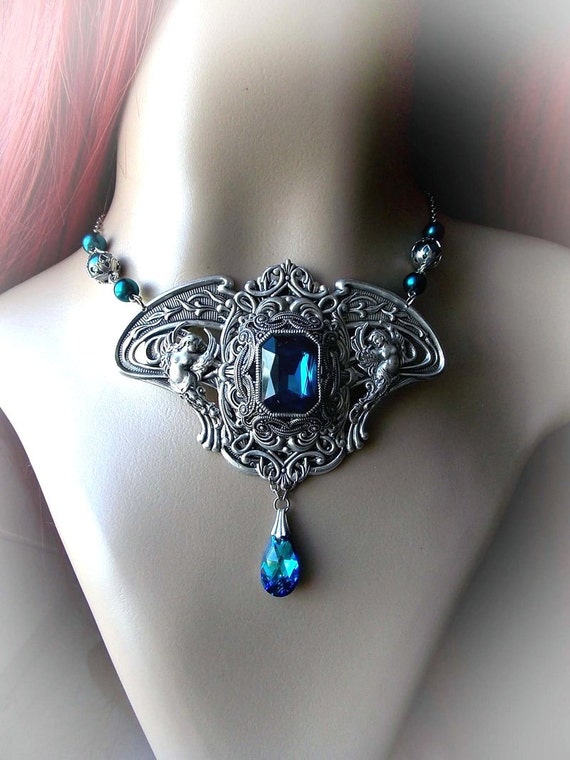Ocean blue necklace with Swarovski crystal by MidnightVision