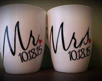 Mr and Mrs Coffee Mug Set, One of a Kind Coffee Cup, Mr and Mrs Mugs, Mr and Mrs Cups, His and Hers Mugs; Wedding Present; Newlywed Gift