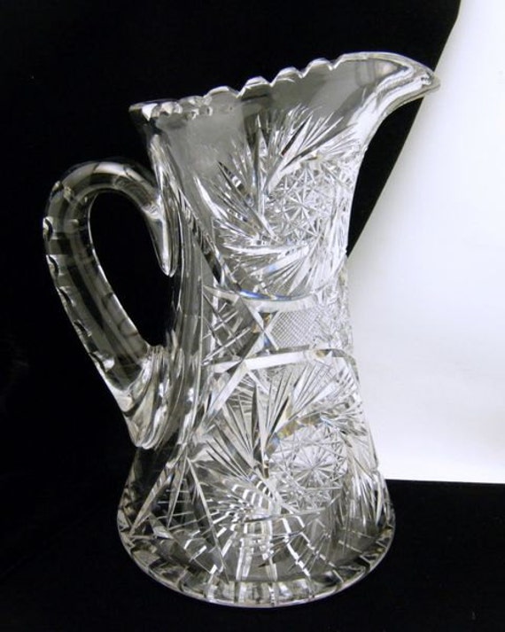 American Brilliant Cut Antique Crystal Pitcher 10 1/2
