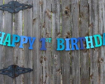 Happy 1st Birthday Banner, Personalized Birthday Banner, Under the Sea Party, Blue Birthday Banner, Baby Boy 1st Birthday, Nautical Birthday