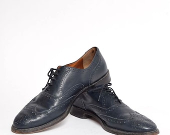 Men's Blue Leather Wingtip Shoes