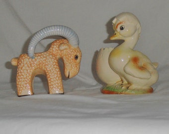 Set of 2 Vintage planters,,,baby ram and baby duckling...quite the pair