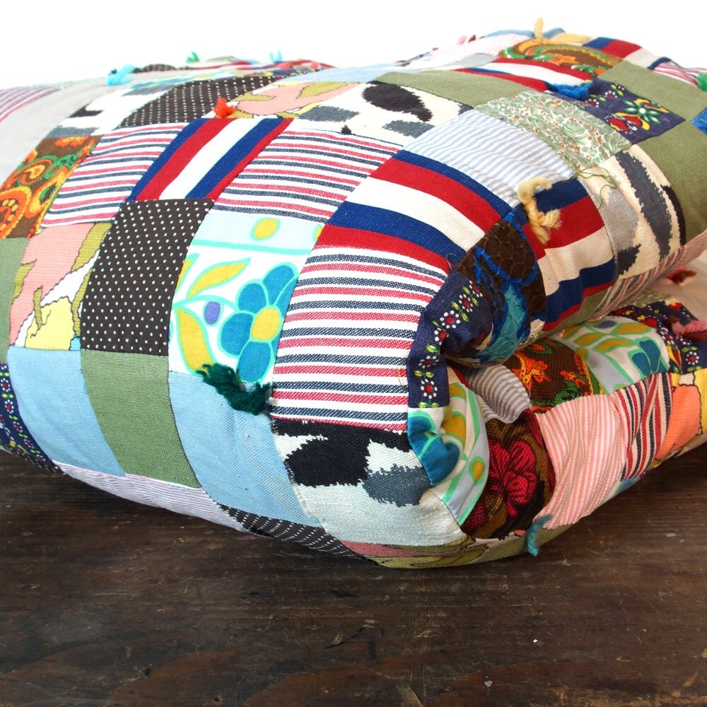 SALE 1960s Quilt / Vintage Handmade Quilt of Colorful Fabric