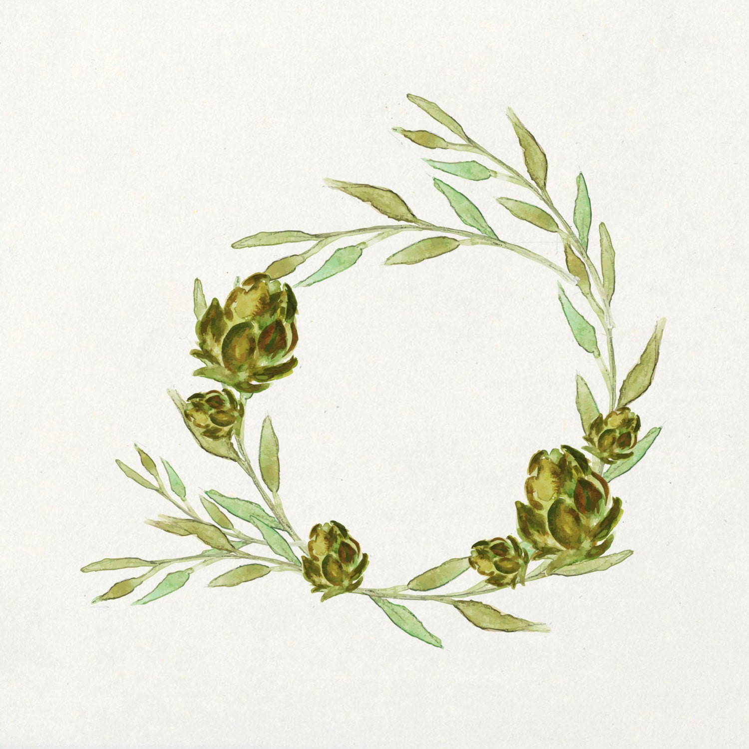 Watercolor Wreath// 1 PNG file green and by MillyBoutique on Etsy