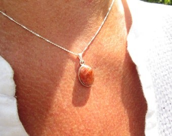 Sunstone and Sterling Silver Pendant Necklace