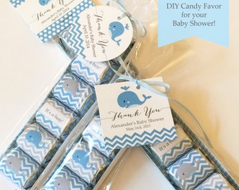 EDITABLE TEXT Hershey Nugget Labels / Blue Whale Baby Shower / Nugget Wrapper / Candy Wrapper / Avery Label / Printable Instant Download