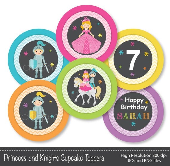 Items similar to Princesses and Knights Cupcake Toppers , Princesses