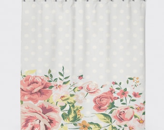 Shabby Chic Shower Curtain, Polka Dot Shower Curtain, Shabby Chic Floral, Shabby Chic Bathroom Decor,Shower Curtain Floral, Country Bathroom