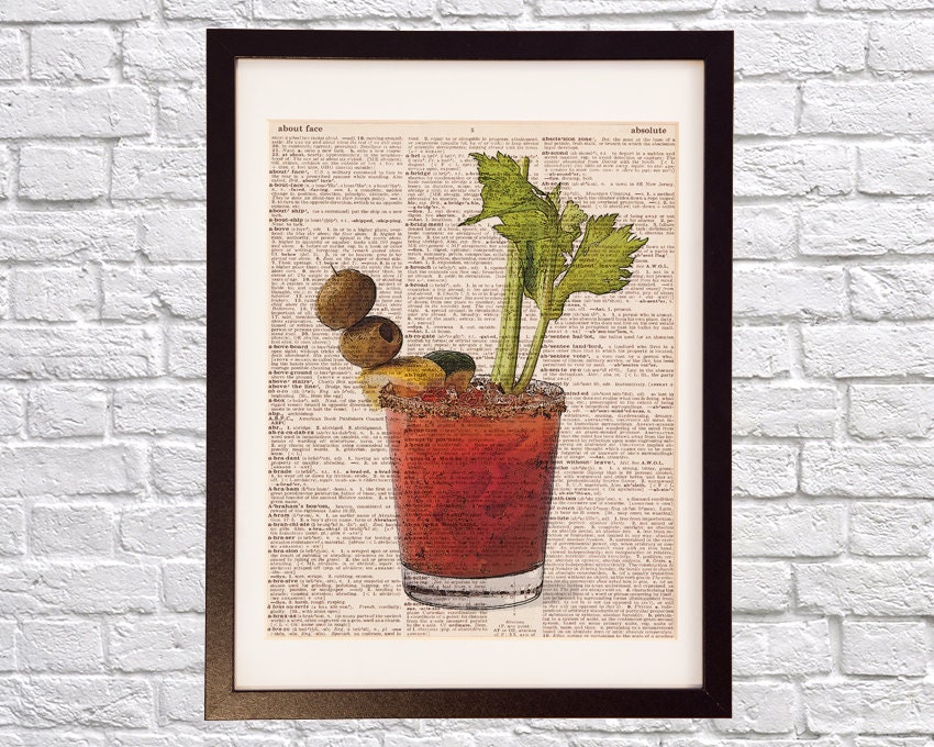 Bloody Mary Dictionary Art Print Bar Art Print on Vintage