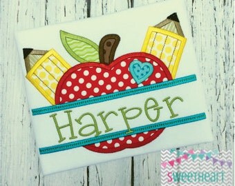 Split Apple Applique Design, Back to School Applique, School Applique Embroidery Design 4x4 5x7 6x10 8x8