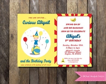 Curious George Invitation - Curious George Birthday Invitation - Monkey Invite Customizable Girls Boys Birthday Party Digital Printable
