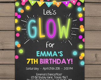 Neon Glow Party invitation Glow birthday invitation Glow in the dark invite Glow invitation neon invitation pink Digital PRINTABLE ANY AGE