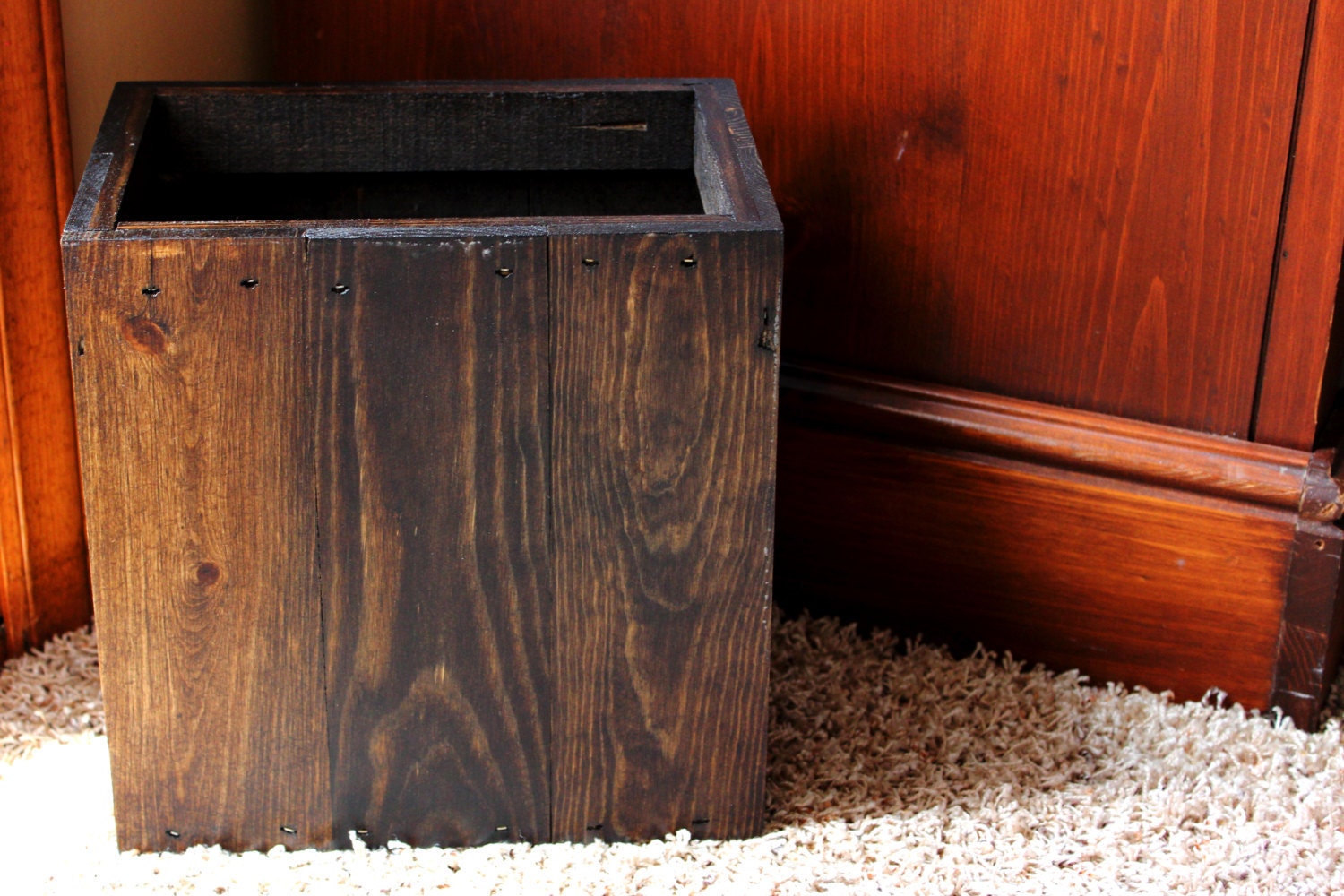 Wooden bathroom garbage can