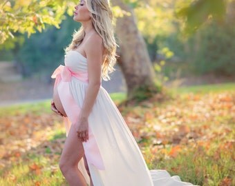 Abigail Stretch Knit Split Front Jersey Maternity Gown