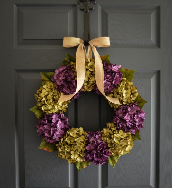 Fall Wreath Green & Purple Front Door by HomeHearthGarden