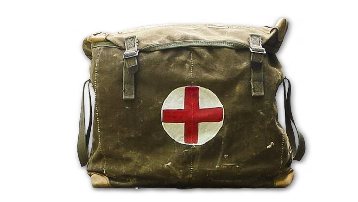 Vintage Army Red Cross Blanket Bag, Large Military First Aid Bag