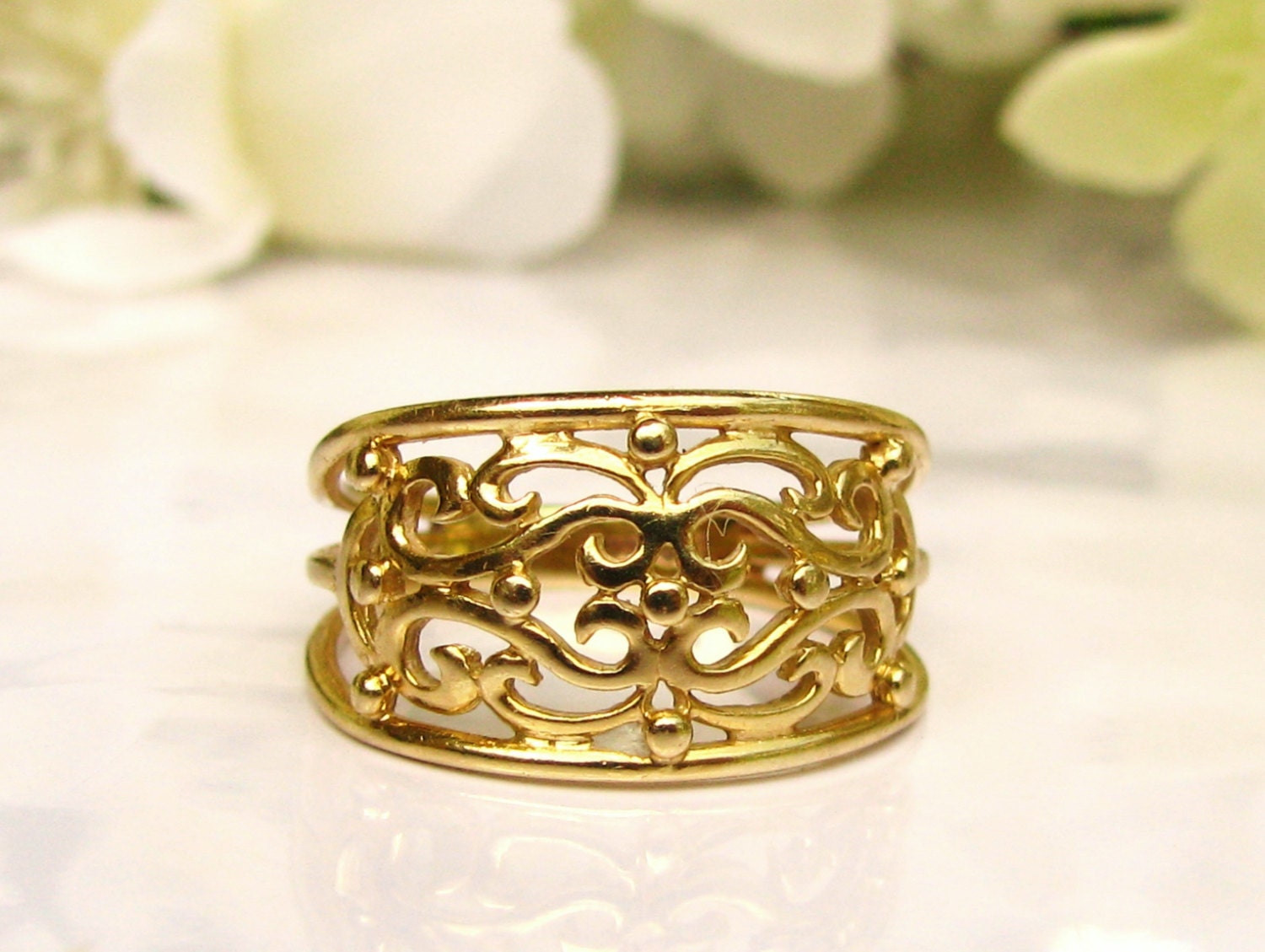 open filigree wedding rings