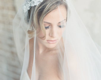 Juliet Cap, Wedding Veil, Bridal Veil, Alencon Lace Veil, Long Veil, Chapel Length Veil, Boho Veil, 1920's Veil, STYLE: EMILY