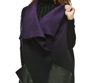 Black elegant womens wool coat / black womens coat by VIEMAstore