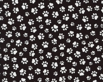Black Dog Paw Fabric, Timeless Treasures Paw C1846 Black & White Paw Print Fabric, Dog Fabric, Dog Paw Quilt Fabric, Cotton Fabric, Pawprint