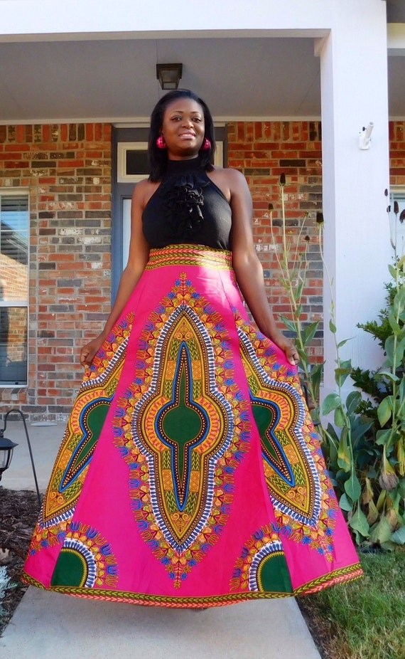NEW LIMITED Pink African Dashiki Maxi Skirt; African fashion; African ...