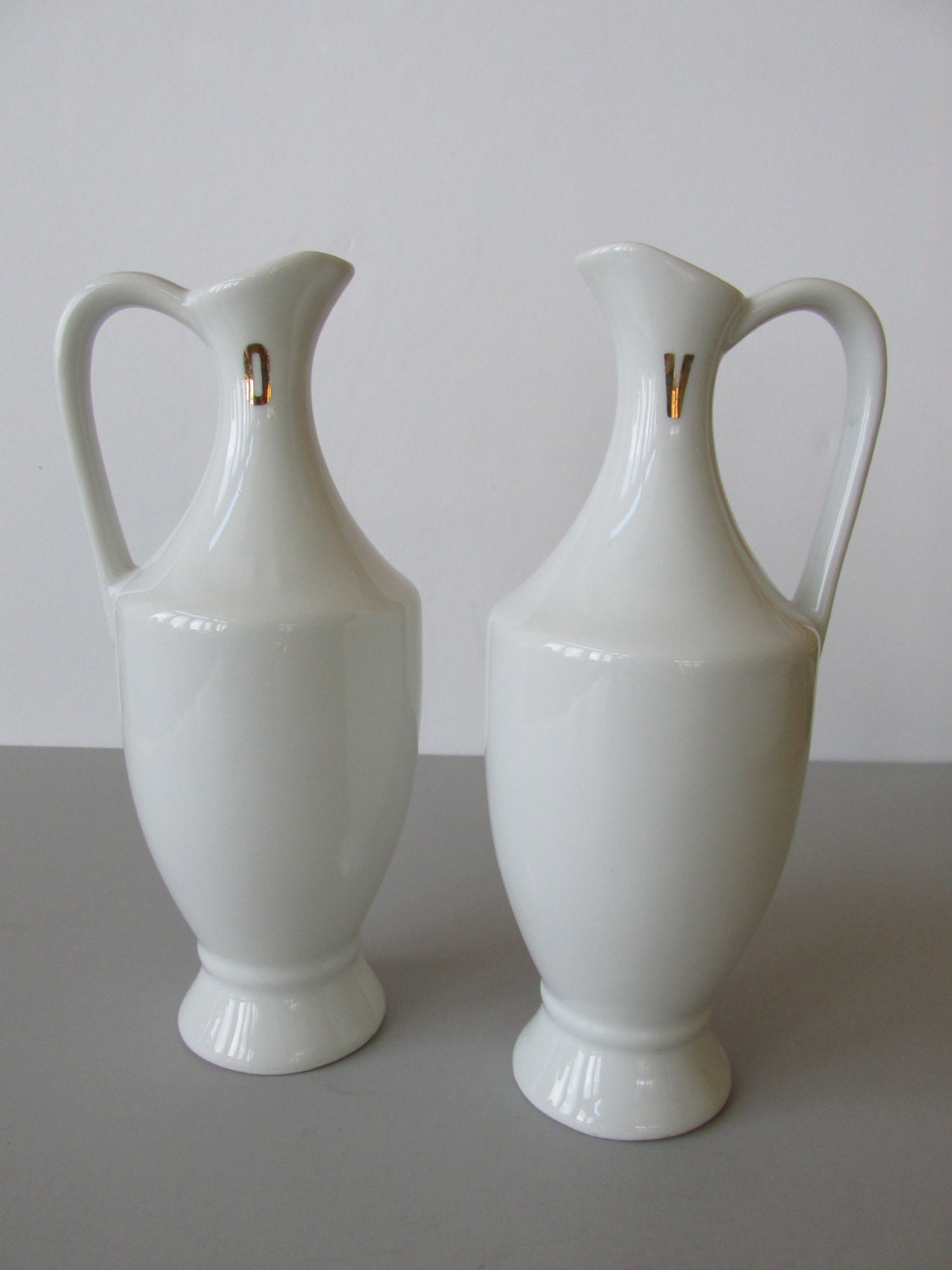Vintage Cruet Set Lamalle NYC oil and vinegar cruets white