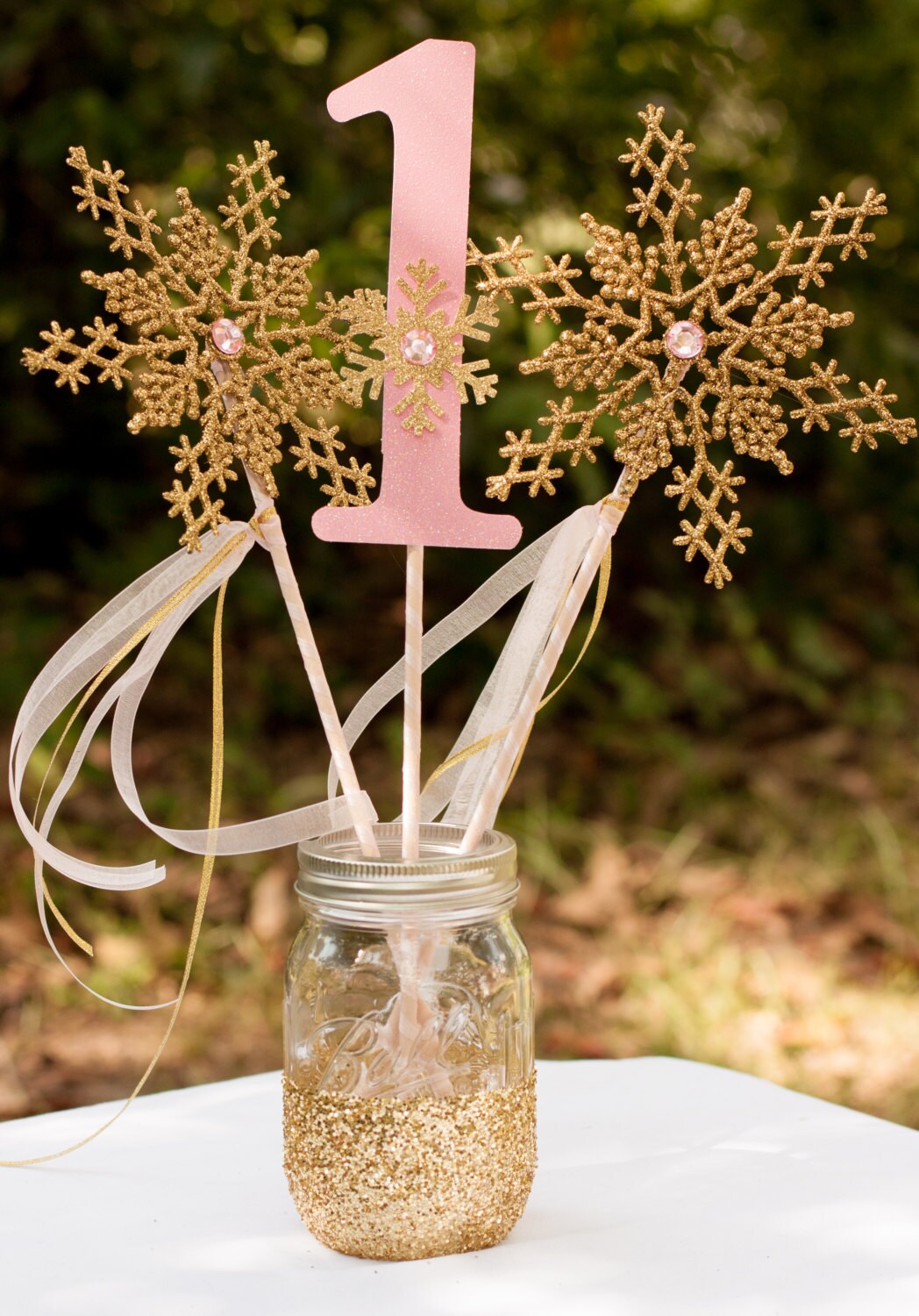 Winter Onederland Pink and Gold Centerpiece by GracesGardens