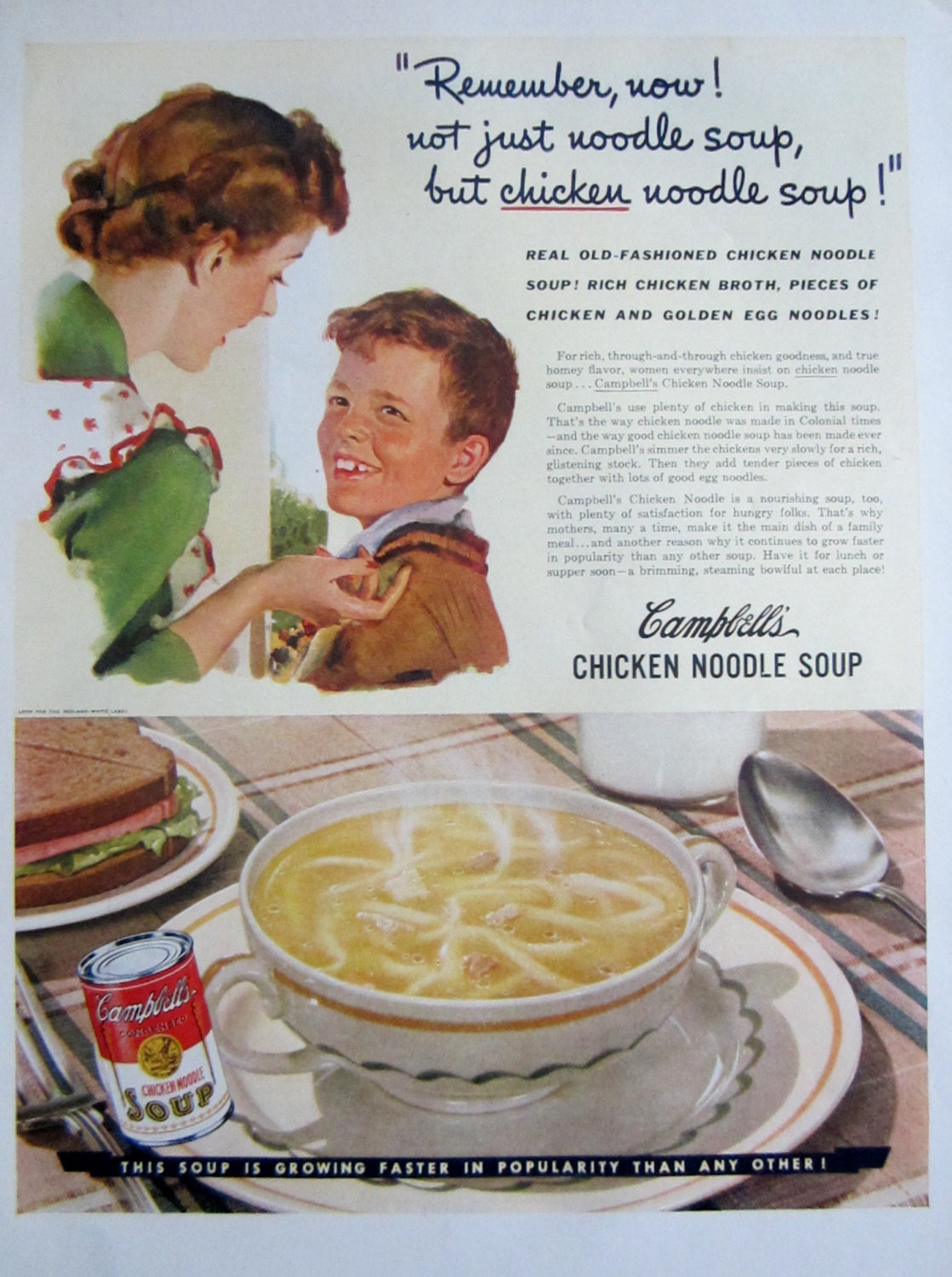 1942 Campbells Chicken Noodle Soup Vintage Advertisement