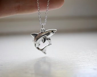 Shark Necklace - Large Shark Pendant - Jaws Necklace - Shark Week Charm - Great White Necklace Pendant