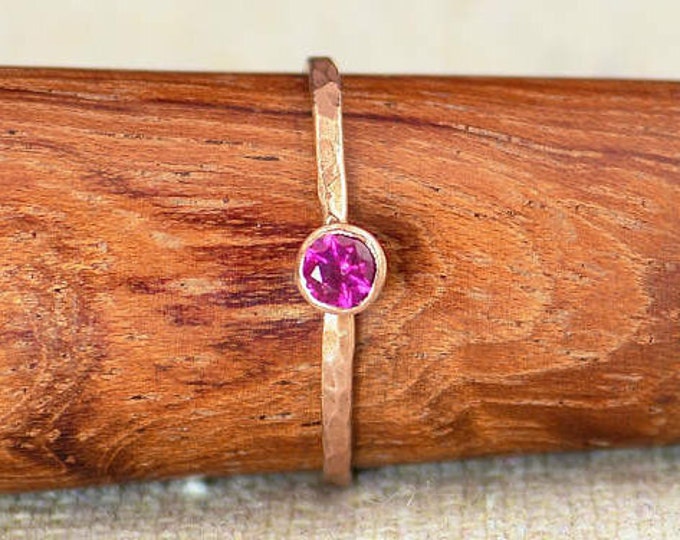 Dainty Copper Ruby Ring, Hammered Copper, Stackable Rings, Ruby Mother's Ring, July Birthstone Ring, Copper Jewelry, Ruby Ring, Copper Ruby