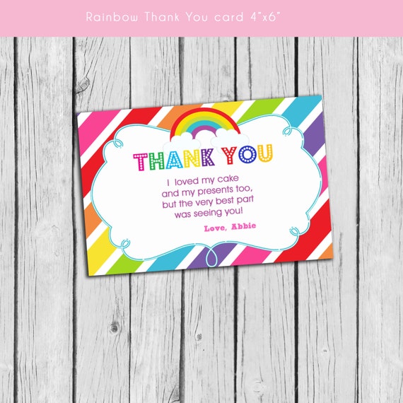 Rainbow Thank you Card Thank You Note 2 per page Rainbow