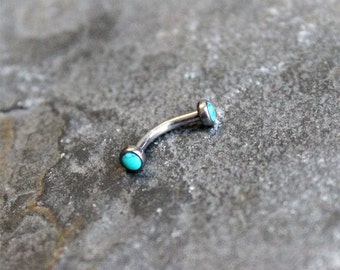 Turquoise Stone 16G Curved Barbell,Rook Earring,Eyebrow,Cartilage,Helix,Nipple,Belly,Tragus,Surgical Steel Internallly Threaded Barbell 16G
