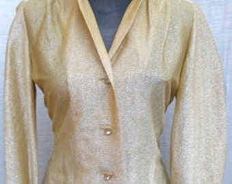 Nelly de Grab 1950s GOLD METALLIC Top With Rhinestone Buttons