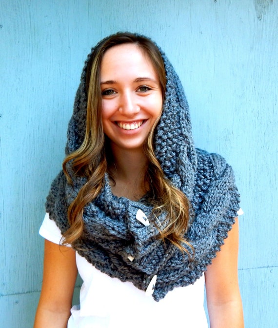 Scarf, Hooded Oversized snood with  Knitted Buttons,  Snood, Cowl Hooded scarf hooded Cowl