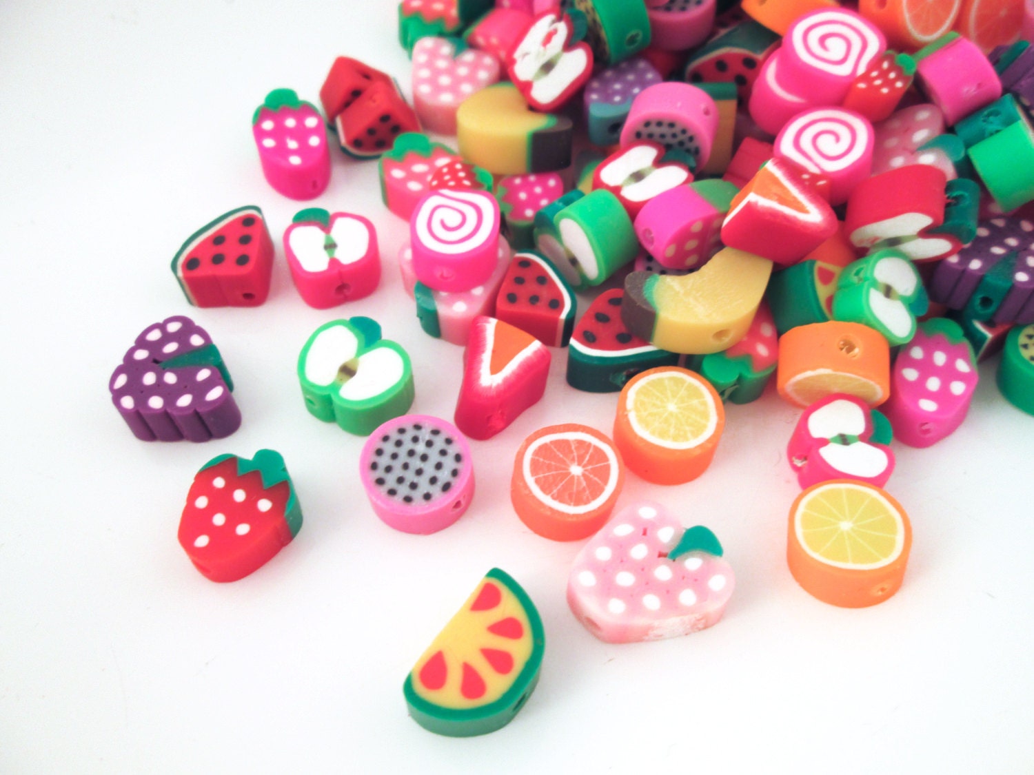 Assorted Polymer Clay Fruit Slice Beads Cute Slices For